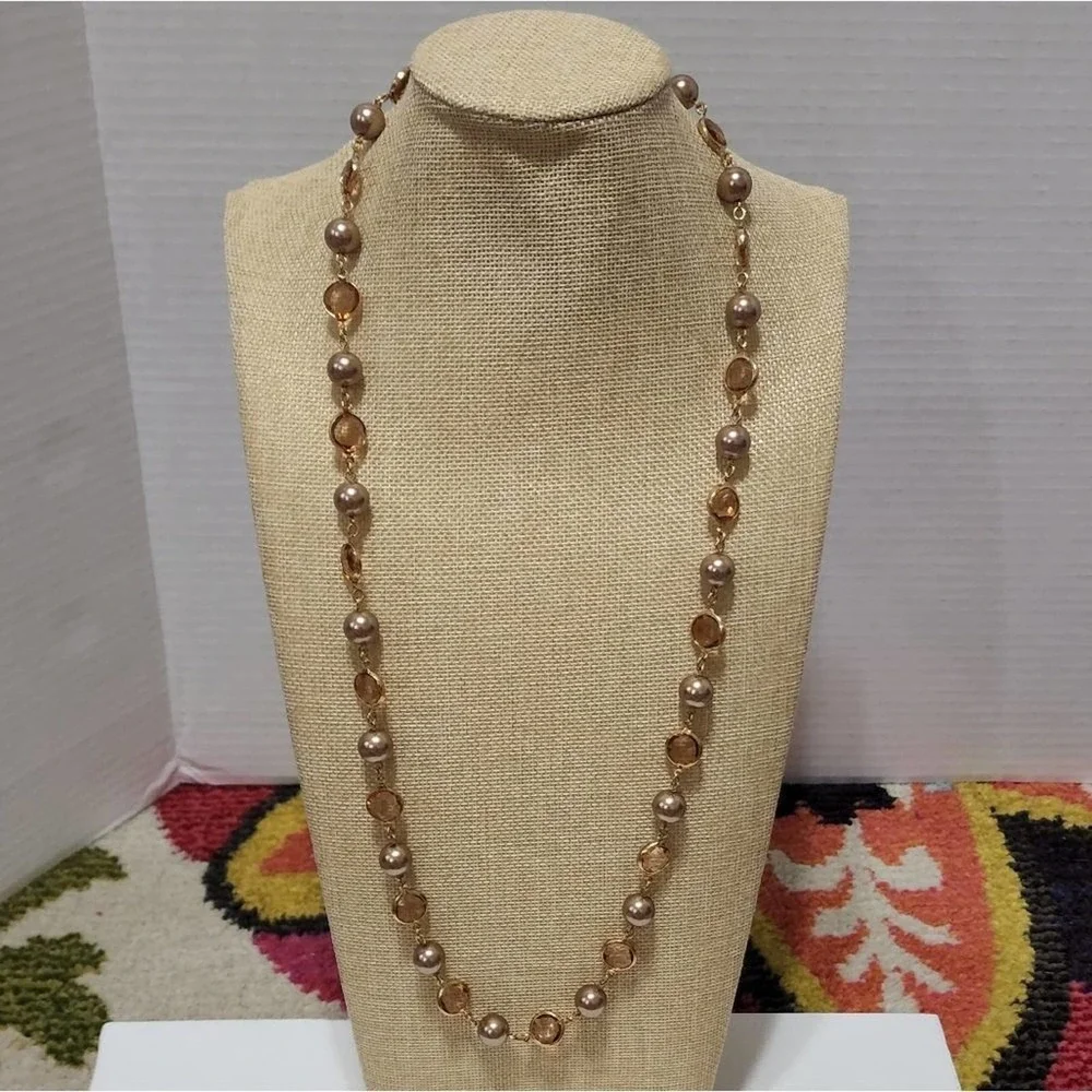 J. Crew jeweled and beaded neutral colors long‎ necklace